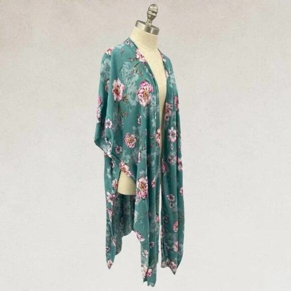 Torrid teal‎ and pink floral tropical Gauze Duster Kimono plus size 3 4 3X 4X - Picture 9 of 12